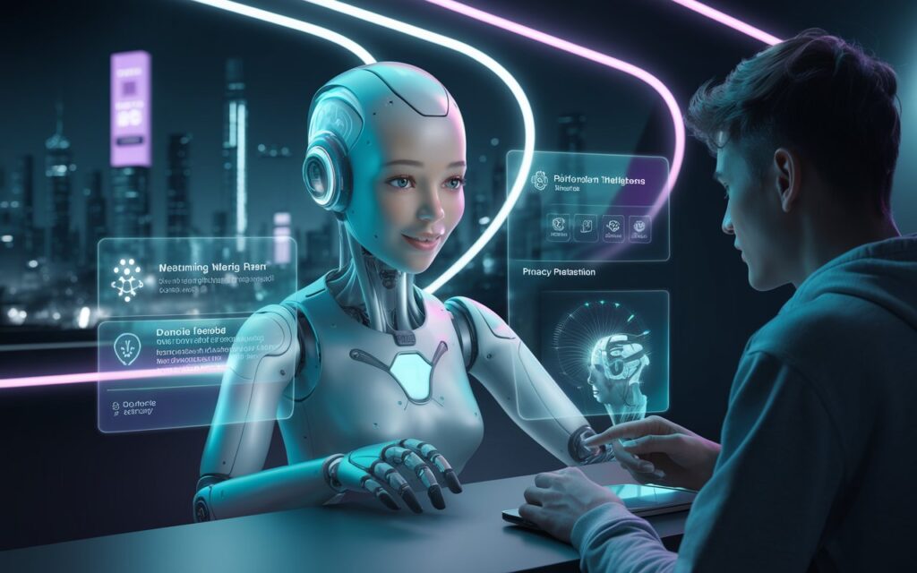 a photo of a futuristic ai companion in qgFzWoUITyK8E M9h qy4A 5eNjO62gRyiTUVu8db92Rg